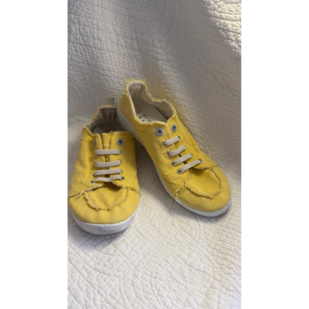 Vionic Beach Pismo Yellow Canvas Lace Up Sneakers Casual Comfort Women's Shoes - Picture 2 of 9